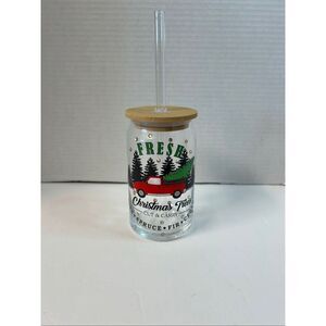 Handmade can shaped glass tumbler-bamboo lid and glass straw